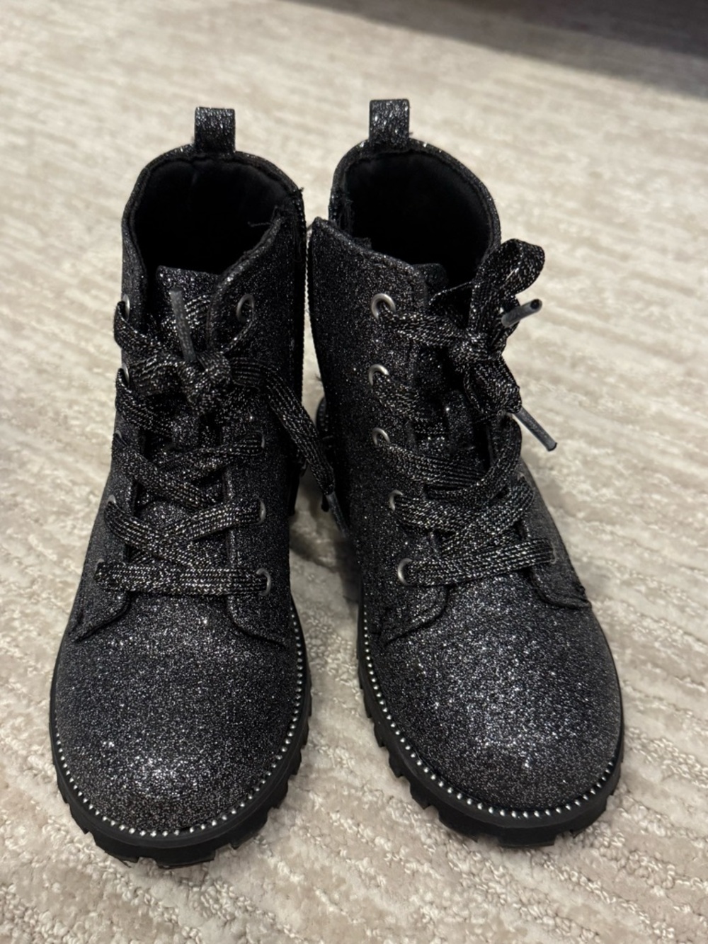 New Rachel Zoe Little Girls Black Silver Sparkle Booties Size 11 - Picture 3 of 6